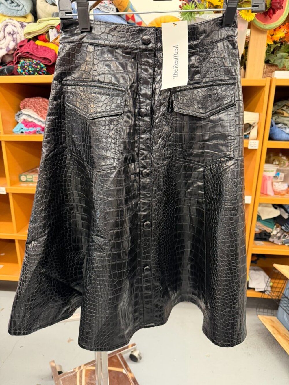 Faux Leather Croc Skin Midi Skirt